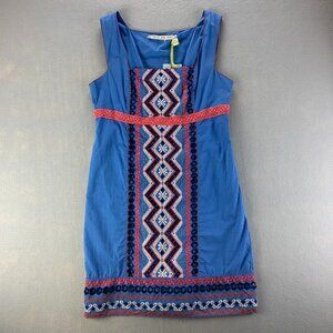 Chelsea &‎ Violet Womens Dress Large Blue Cotton Lined Sleeveless Embroidered